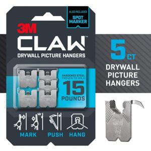 3M CLAW 15 lbs. Drywall Picture Hanger with Temporary Spot Marker (Pack of 5-Hangers and 5-Markers) (3PH15M-5ES)