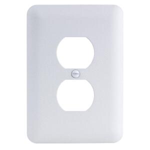 Commercial Electric 1-Gang Duplex Midway/Maxi Sized Metal Wall Plate, White (Textured/Paintable Finish) - PMTW-D