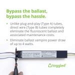 toggled 48 in. 16-Watt Daylight Deluxe T8 Dimmable Linear LED Tube Light Bulb (2-Pack) (D416-65321-2)