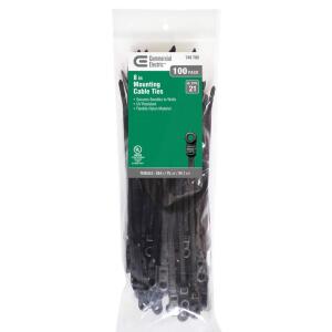 Commercial Electric 8in Mountable 75lb Tensile Strength UL 21 Rated Cable Zip Ties 100 Pack UV (Black) (GTM-200STCB)