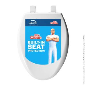 BEMIS Mr. Clean Removes for Easy Cleaning + Antimicrobial White Elongated Soft Close Plastic Closed Front Toilet Seat