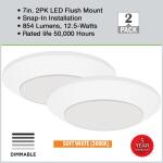 Commercial Electric 7 in. Matte White Slim LED Flush Mount 854 Lumens Soft White 3000K Indoor Bedroom Closet Kitchen Lighting (2-Pack) (C01126401A)