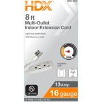 HDX 8 ft. 16/3 Light Duty Indoor Multi-Outlet Extension Cord with Banana Tap, White (HD#838-802 )