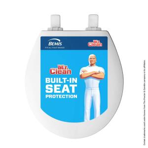 Bemis Mr. Clean Removes for Easy Cleaning + Antimicrobial Round Soft Close White Enameled Wood Closed Front Toilet Seat
