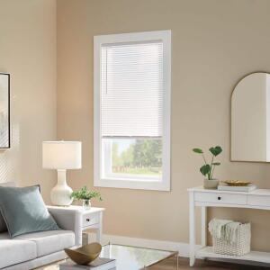 Pre-Cut 35 in. W x 64 in. L Cordless Light Filtering White Vinyl Mini Blind with 1 in. Slats (MBLF3564W)