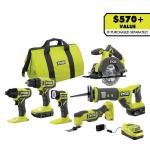 RYOBI ONE+ 18V Cordless 6-Tool Combo Kit with 1.5 Ah Battery, 4.0 Ah Battery and Charger (PCL1600K2)