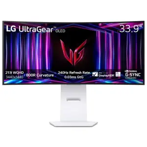 LG UltraGear 34" OLED Curved Gaming Monitor - WQHD, 240Hz, 0.03ms, FreeSync & NVIDIA G-SYNC Compatible, HDR400 - White