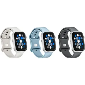 Silicone Bands for Apple Watch 44mm, 45mm, SE, 46mm Series 10, Ultra 49mm and Ultra 2 49mm (3-Pack) - Starlight, Blue/Gray and Gray (BE-AWB45SIL3GY)