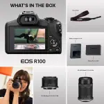 Canon EOS R100 4K Mirrorless Camera with RF-S 18-45mm & 55-210mm Lenses – Black