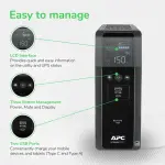 APC Back-UPS Pro 1500VA, Tower, 120V, 10 Outlets, LCD, USB-C & USB-A Ports – Black