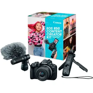 Canon EOS R50 4K Mirrorless Camera with RF-S 18-45mm Content Creator Kit – Black