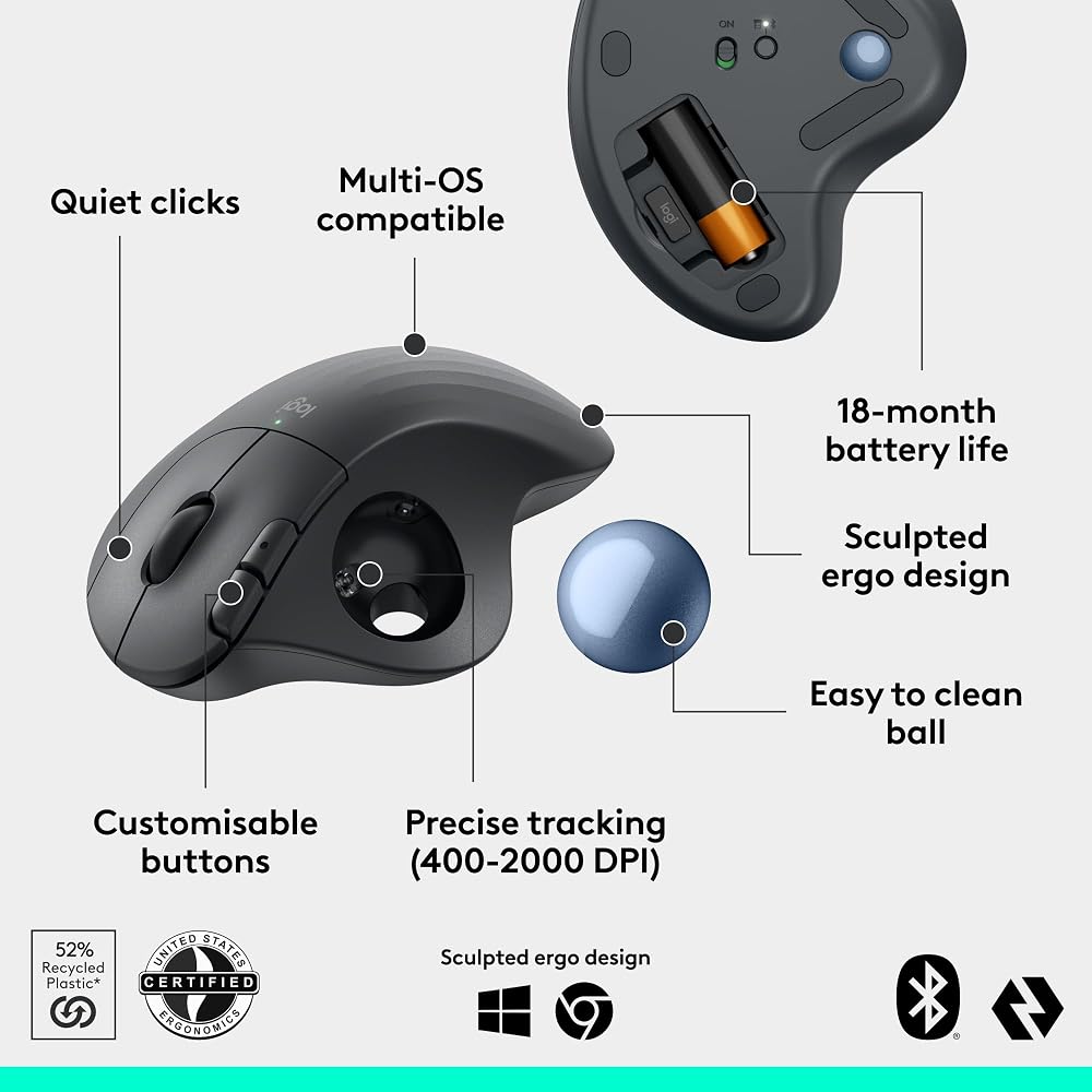 Logitech Ergo M575S Wireless Bluetooth Trackball Mouse - Image 6