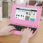 NBD 7" Android 12 Laptop, Quad Core, WiFi, Webcam, Bluetooth, Mini Laptop for Kids with Bag, Mouse, Pad (Pink)