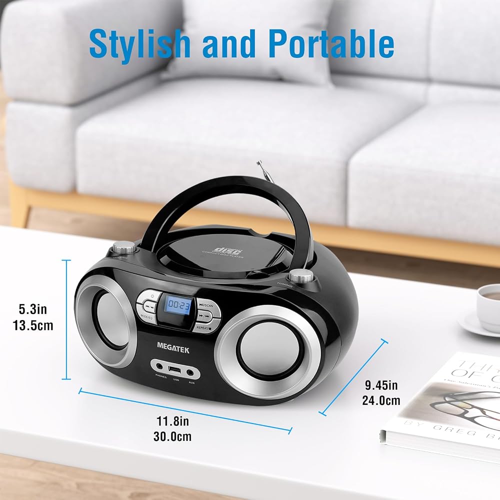 MEGATEK Portable CD Player Boombox with Bluetooth & FM Radio - Image 5