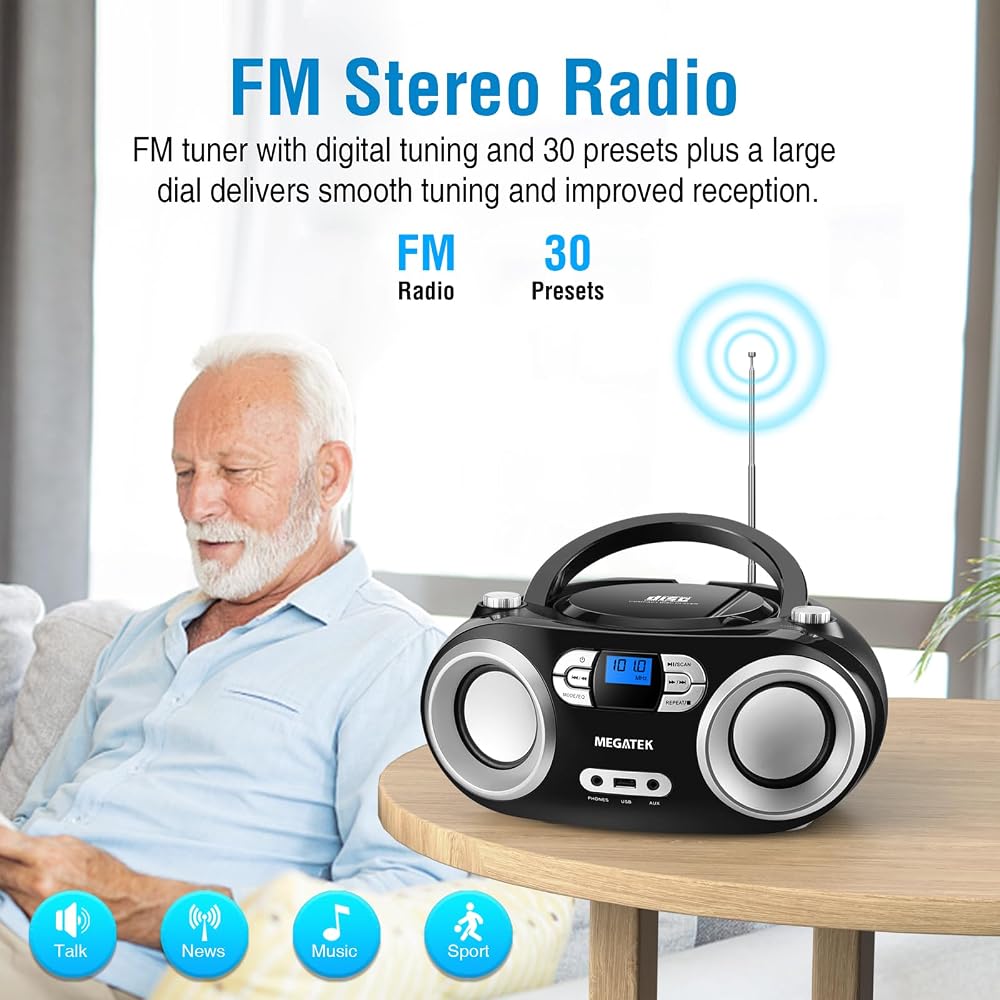 MEGATEK Portable CD Player Boombox with Bluetooth & FM Radio - Image 7