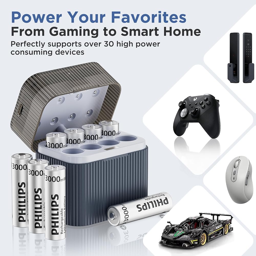 PHILIPS Rechargeable AA Lithium Batteries with Battery 8 Pack - Image 7