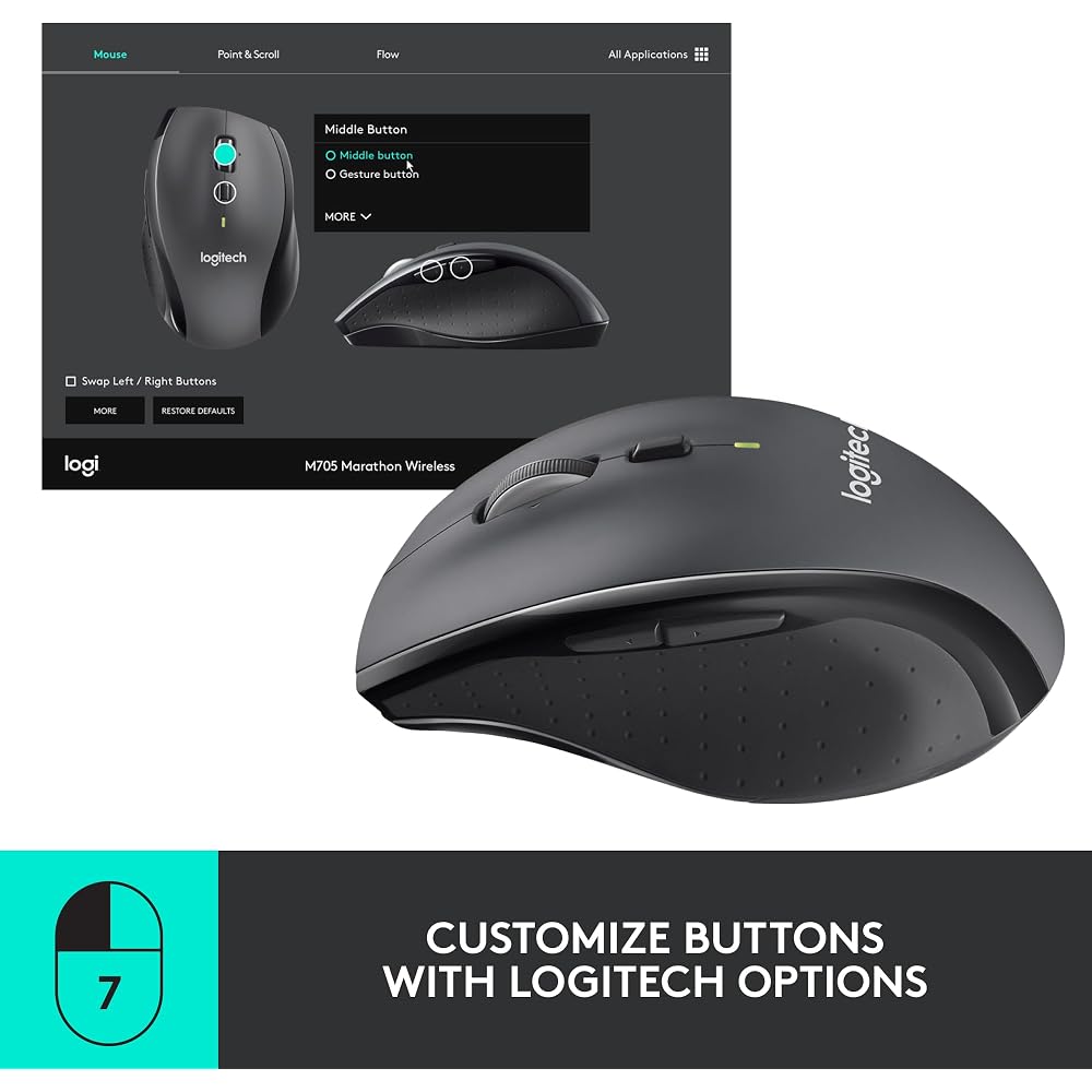 Logitech M705 Marathon Full Size 2.4 GHz Wireless Mouse - Image 4