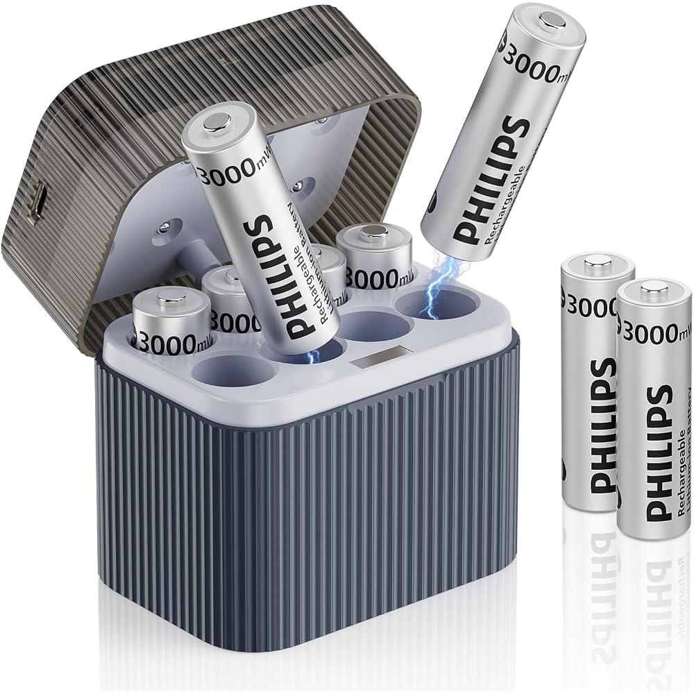 PHILIPS Rechargeable AA Lithium Batteries with Battery 8 Pack