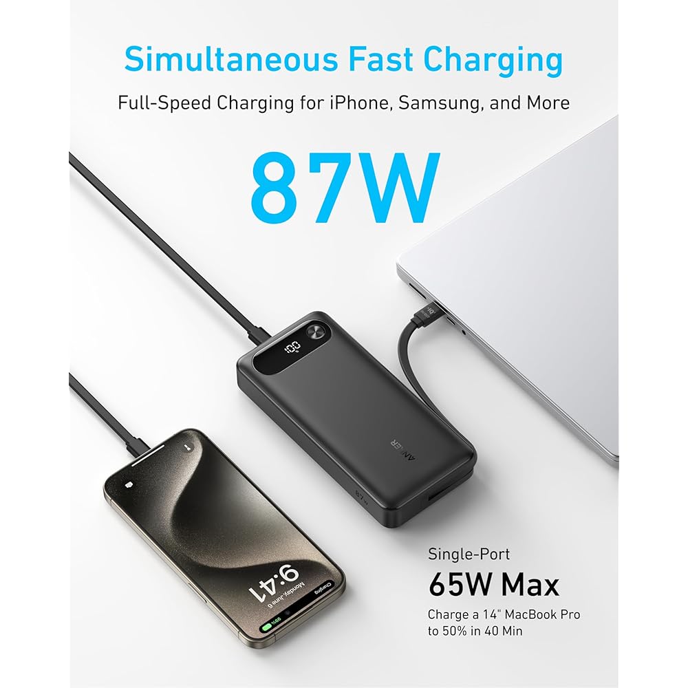 Anker power bank 20k, 87w, Built in USB C cable - Image 2
