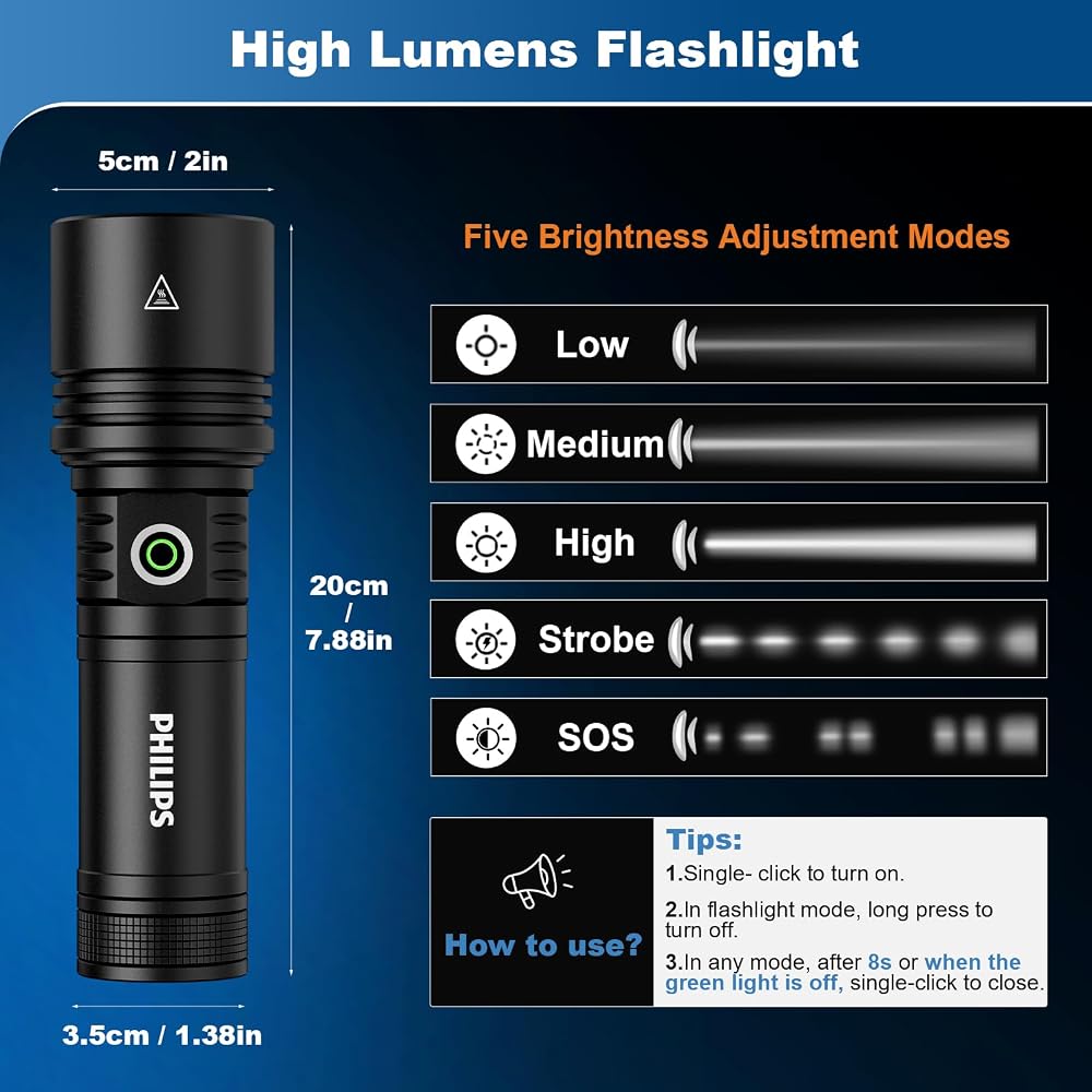 PHILIPS Rechargeable Flashlights High Lumens with Ignition Lens - Image 4