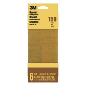 3M Garnet 3-2/3 in. x 9 in. 150 Grit Fine Grade Sand Paper (6-Sheets/Pack) (19036-20-CC)