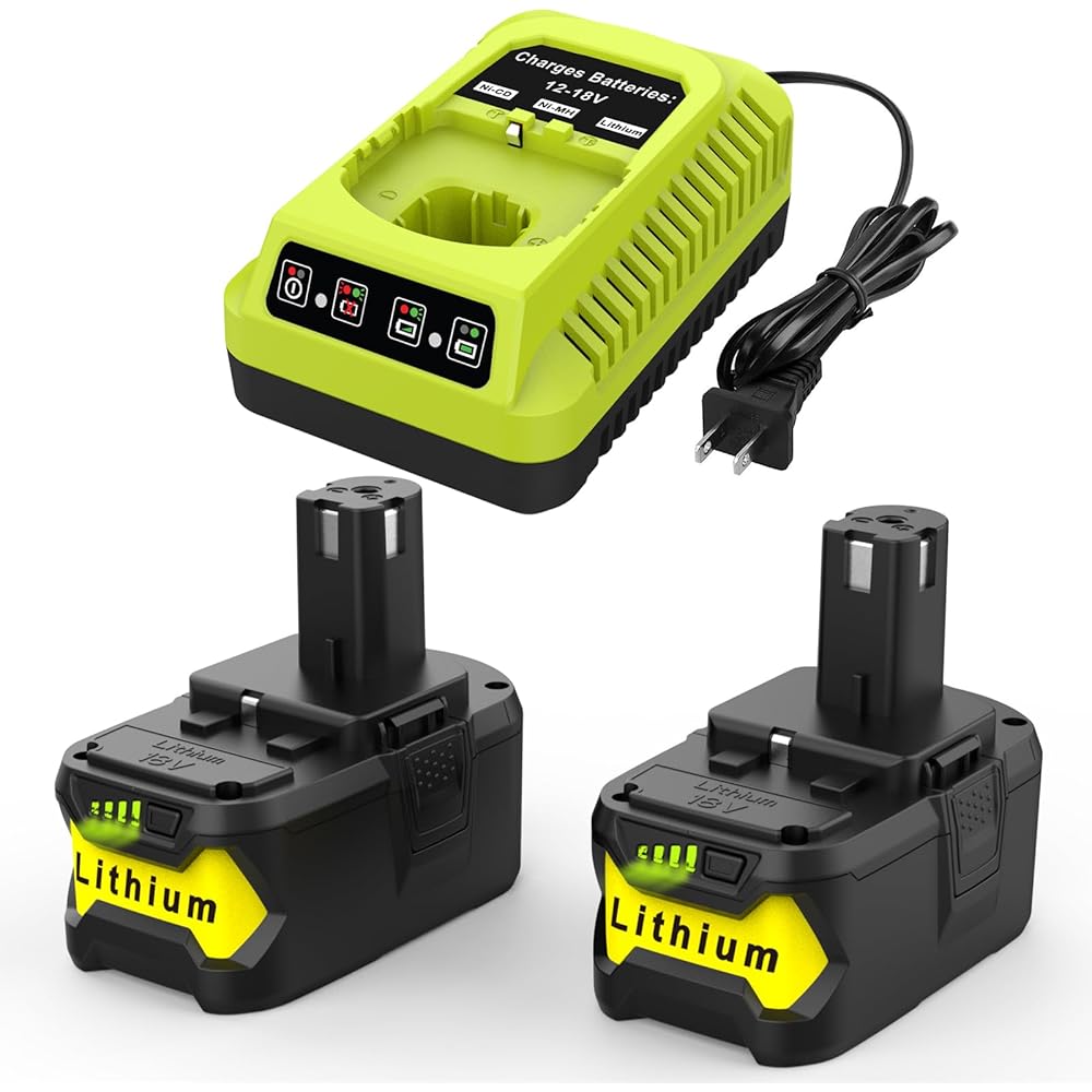 Energup 2Pack 18Volt P102 Replace for Ryobi 18V Batteries and Charger Combo 3.5A - Image 1