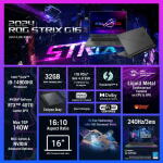 ASUS ROG Strix G16, 16" QHD 240Hz, i9-14900HX, RTX 4070, 32GB RAM, 1TB SSD, Win 11 Pro (G614JIR-XS96)