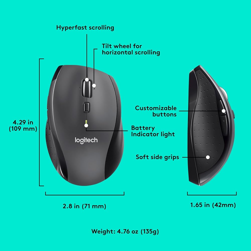 Logitech M705 Marathon Full Size 2.4 GHz Wireless Mouse - Image 5