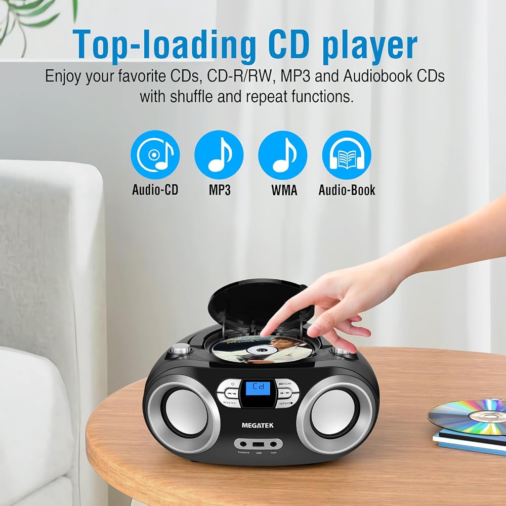 MEGATEK Portable CD Player Boombox with Bluetooth & FM Radio - Image 6