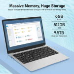 ESOOR 14.1" FHD IPS, Celeron N4000, 6GB RAM, 512GB SSD, Win 11 Pro, Office 2024