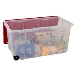 HDX77 Gal. Tough Storage Tote with Wheels in Clear with Red Lid (999-77G-C-HDX-R)
