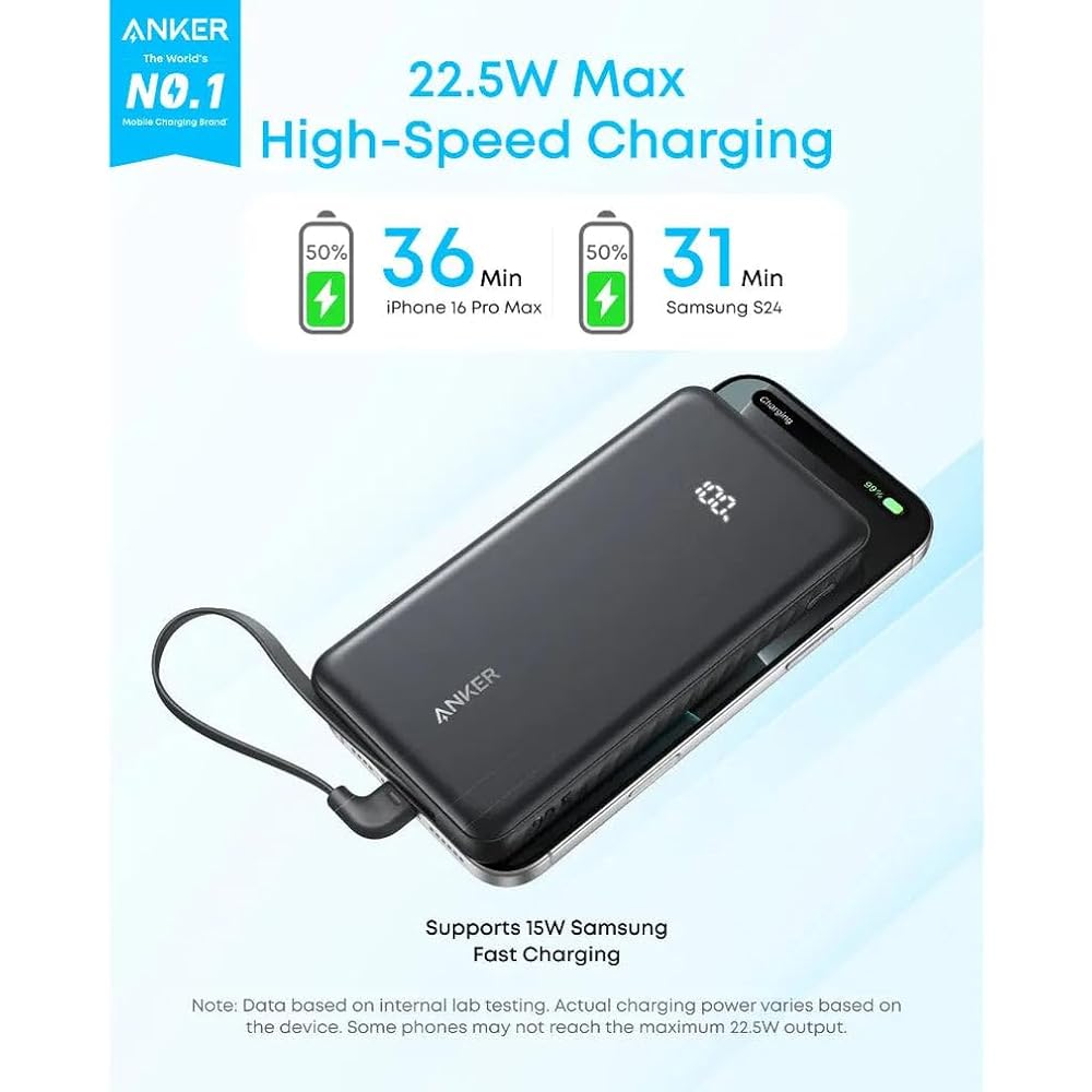 Anker - Power Bank 10K, 22.5W, Built-In USB-C Cable - Image 2