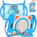 BATYUE iPad Case or 9th/ 8th/ 7th Generation (iPad 10.2 Case 2021/2020/2019) with Screen Protector, Rugged Case with Rotating Stand/Pencil Holder/Pencil Cap Holder (Light Blue)