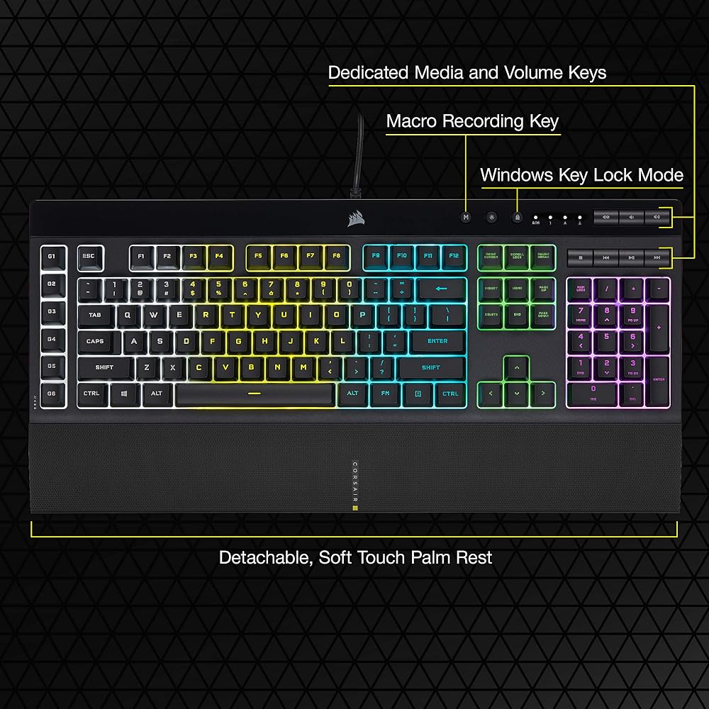Corsair K55 RGB PRO Membrane Wired Gaming Keyboard - Image 6