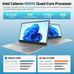 Ccdes 15.6" FHD Laptop, Intel N5095, 16GB RAM, 512GB SSD, Windows 11, Silve