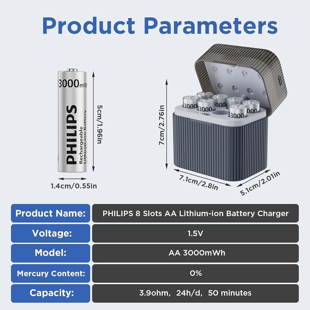 PHILIPS Rechargeable AA Lithium Batteries with Battery 8 Pack - Image 8