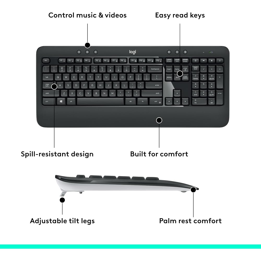 Logitech MK540 Full-Size Wireless Keyboard and Mouse Set - Image 7