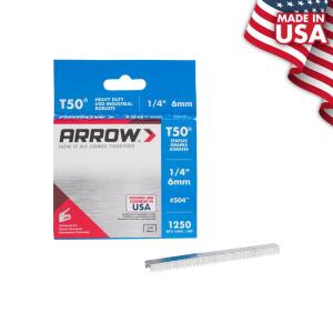 Arrow T50 1/4 in. Leg x 3/8 in. 504 Galvanized, Medium Crown, Divergent Point, 20-Gauge, Heavy-Duty Steel Staples (1,250-Pack) (504)