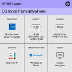 HP 15.6" FHD Laptop, i7-1165G7, 16GB RAM, 512GB SSD, Spruce Blue, Windows 11 Home