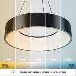 Artika Aiden Drum 31-Watt 1 Light Black Modern 5 CCT Integrated LED Pendant Light Fixture for Dining Room or Kitchen (PDT-AIC-HD2BL)