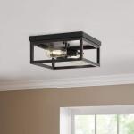 Hampton Bay Boswell Quarter 12-1/2 in. 2-Light Black Industrial Open Cage Flush Mount Ceiling Light with Bulbs Included (8017HBDBDI)