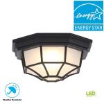 Hampton Bay 10.5 in. 1 Light Black Outdoor Weather Resistant Integrated LED Flush Mount with Frosted Glass Shade (HB7072LED-05)