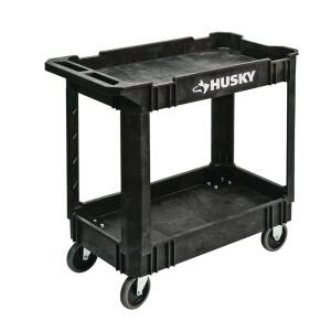 Husky 2-Tier Plastic 4-Wheeled Service Cart in Black (12603)