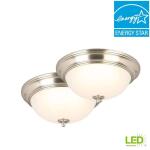 Commercial Electric 13 in. 180-Watt Equivalent Brushed Nickel Integrated LED Flush Mount with Frosted Glass Shade (2-Pack) (JAL8011L/BN)