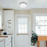 Hampton Bay Hanafin 9 in. Light Brushed Nickel Integrated LED Ceiling Flush Mount w/ Glass Shade and Pull Chain, Soft White (3000K) (CG3aA015CR1D30)