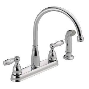 Delta Foundations 2-Handle Kitchen Faucet with Side Sprayer in Chrome – Standard Model (21988LF)