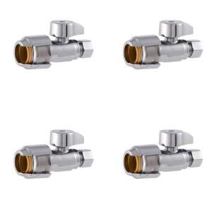 SharkBite Max 1/2 in. Push-to-Connect x 3/8 in. OD Compression Chrome-Plated Brass Quarter-Turn Straight Stop Valve 4-Pack (UR23037J4)