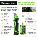 Commercial Electric Digital Circuit Breaker Finder with GFCI Outlet Tester (CBF-280)