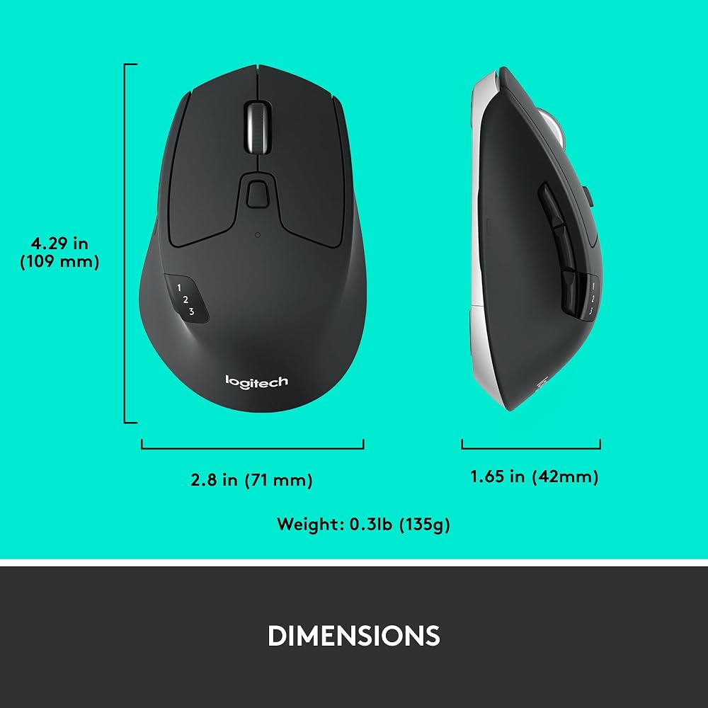 Logitech M720 Triathalon Full Size Multi-Device Wireless Mouse - Image 9