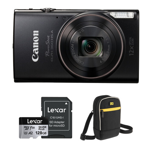 Canon PowerShot ELPH 360 HS A Camera with Basic Bundle (Black) - Image 1
